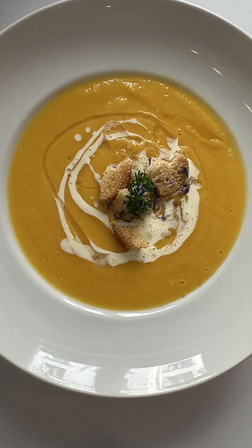 Creamy pumpkin soup with smoked oil  at Brocoli in Lyon