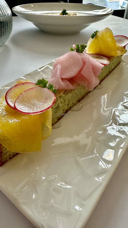 Broccoli and Cauliflower cake with pickled veggies  at Brocoli in Lyon