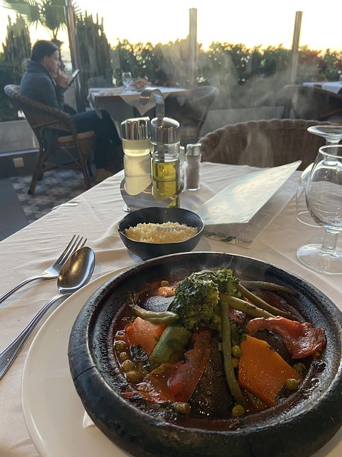 Vegan veggie stew 90 Dirham , around $9  at Ô Playa in Agadir