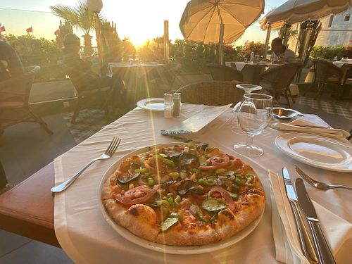 Vegan pizza 70 dirham , around $7  at Ô Playa in Agadir