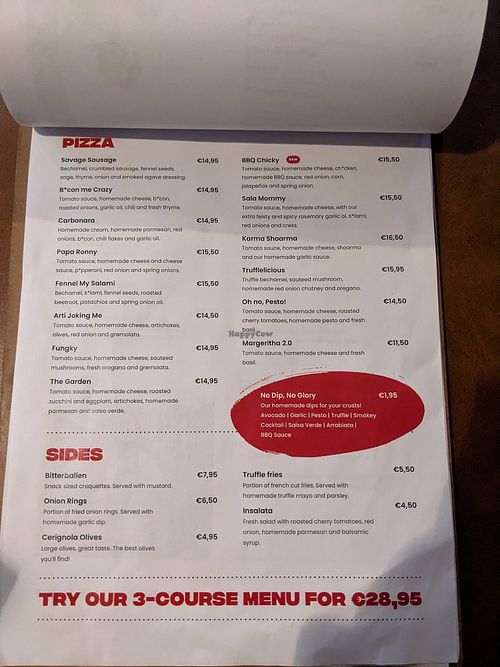 One page of the menu at Vegan Pizza Bar in The Hague