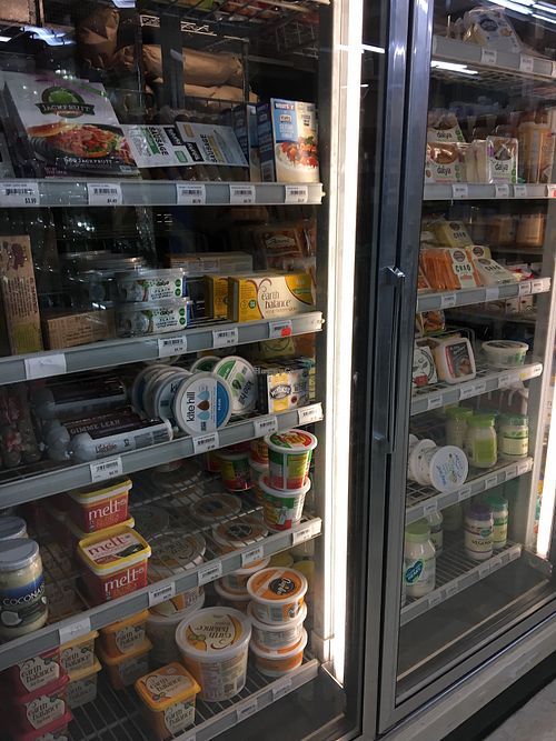 A selection of their vegan dairy substitutes  at Natural Living Center in Bangor