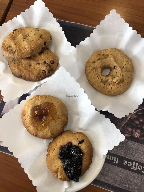 Chocolate chip (top left), mandorla (top right), apricot and berry jam (bottom)  at L'incontro in Rome