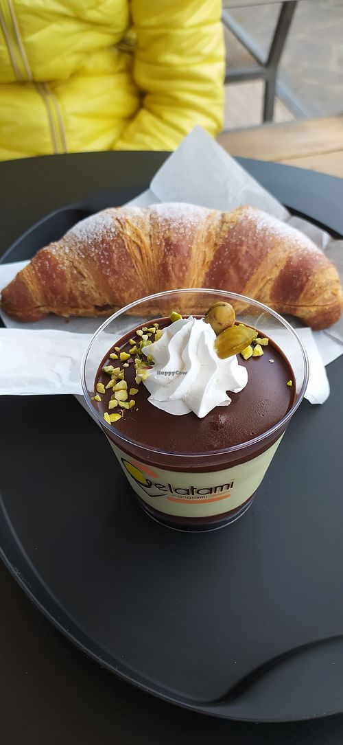 Cremino al pistacchio veg e croissant ripieni di crema alla nocciola veg at Gelateria Gelatami in Costa Volpino