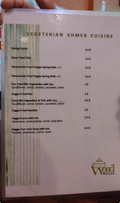 Vegetarian menu (old picture from 2023!)  at WoodHouse in Battambang