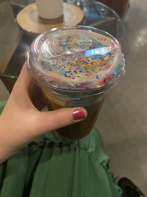 pride special cold brew with oatmilk foam  at Vida Coffee in Reno