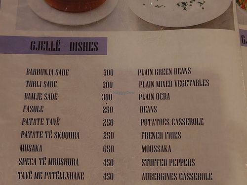 The vegan options at Plazhi I Ri Caci in Sarande
