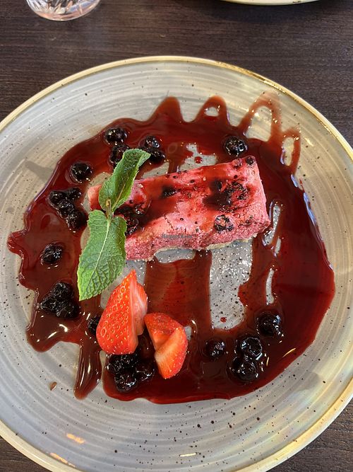 Blackcurrant mousse - bit like a cheesecake, really tasty  at The Langton in Cheltenham