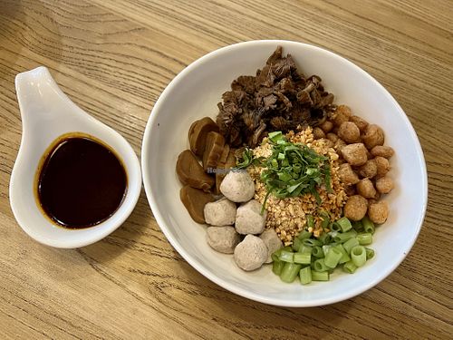 boat noodles with sauce  at CANES Vegan Casual Dining Restaurant & Grocery Store in Bangkok
