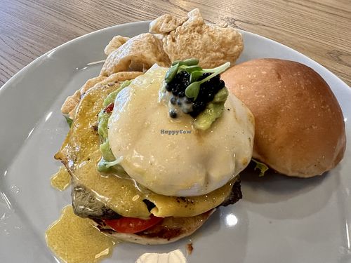 Benedict burger  at CANES Vegan Casual Dining Restaurant & Grocery Store in Bangkok