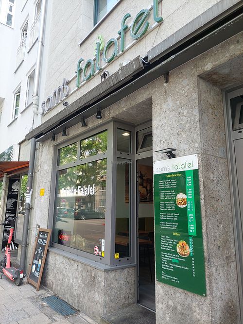 Outside at Sam's Falafel in Munich