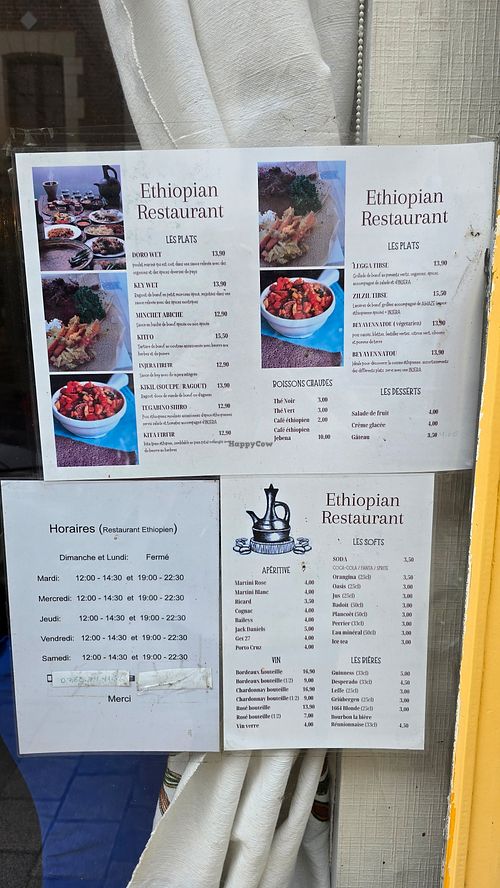 Menu, no vegan labelled ... at Restaurant Ethiopien in Rennes