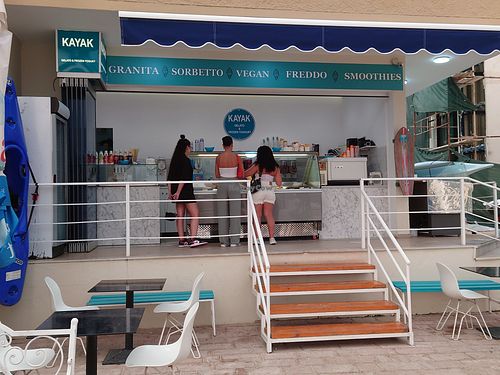 Facade of the gelateria at Kayak Gelato & Frozen Yogurt in Sarande