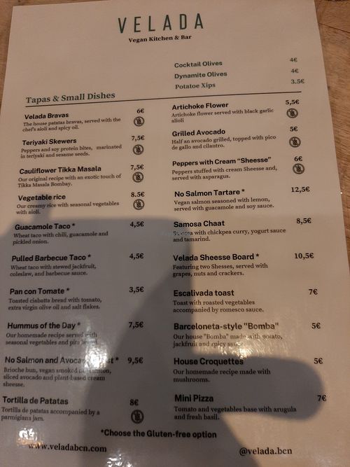 Menu page 1 at Velada in Barcelona