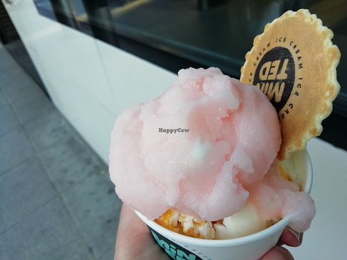 Aperol spritz sorbet + coconut & passion fruit gelato at Minted Ice Cream in Glasgow