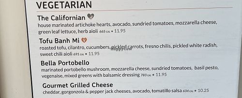 A few of their veggie opp choices.   at Urbane Cafe in North Hollywood