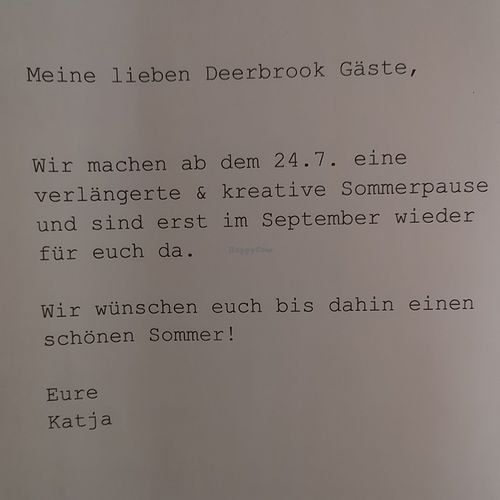 Closed til september!! 😪 at Deerbrook Kitchen in Koenigstein