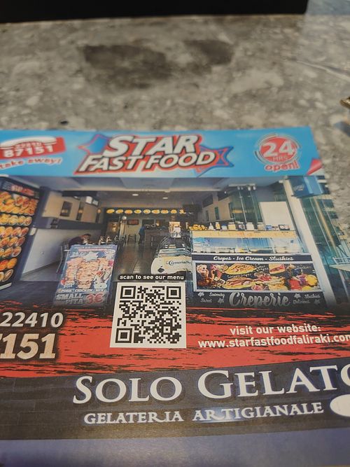 Scan QR code for vegan menu in english  at Star Fast Food in Rhodes