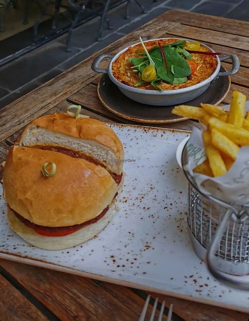 vegan burger and vegan lasagna at Backyard in Shuwaikh
