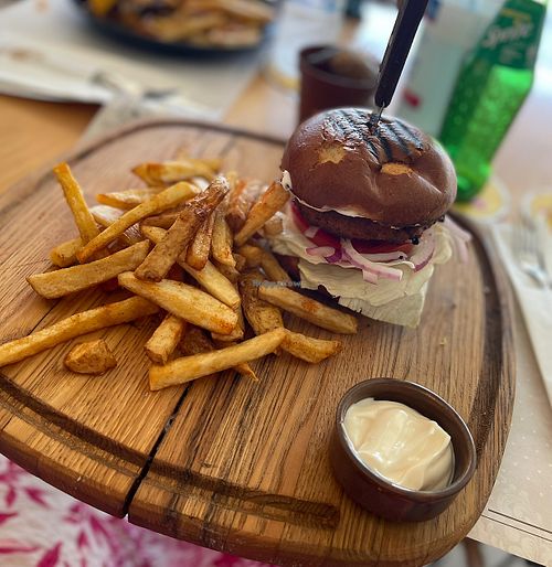 Vegan Beyond Meat burger  at Harper All Day Cafe & Restaurant in Karpathos