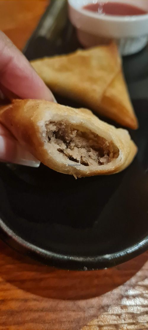 Mince inside samosa #Veganuary at Romeo and Vero Vegan Butcherie and Restaurant  in Cape Town