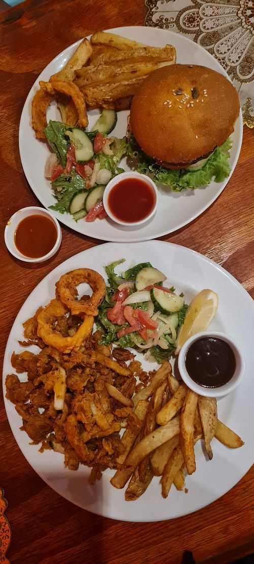 Burger Plate  & Calamari Plate #Veganuary at Romeo and Vero Vegan Butcherie and Restaurant  in Cape Town