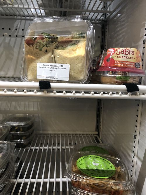 Grab and go section: includes hummus wrap (sometimes), hummus, and peanut lime noodles  at Manndible Cafe in Ithaca