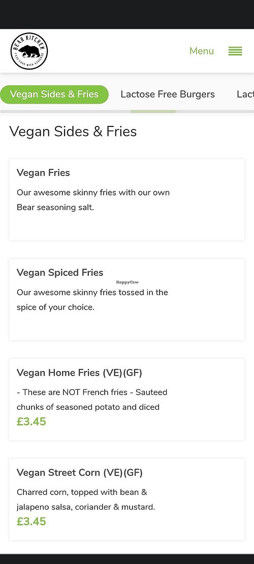 Side dishes at Bear Kitchen in Wakefield