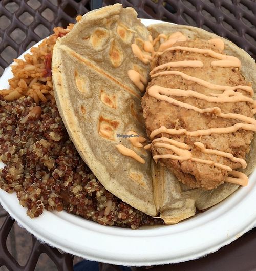 Fried Chicken Waffle Sandwich (AZVFF Jan 2016 -Day 2) at Southern Fried Vegan BBQ in Los Angeles