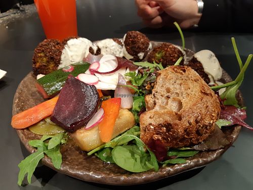 Falafel + roasted seasonal veggies at Honest Greens - Gran Via in Madrid