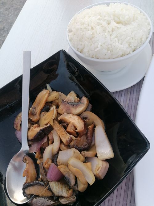 Stir fried mushrooms and rice at Twin Dragon Chinese Cuisine in Kos
