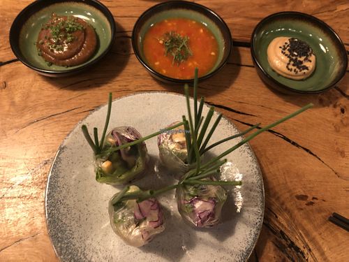 Vegan summer rolls with hoisin, peanut and chilli sauces  at PhoBar in Falmouth