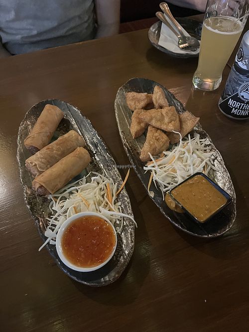 Vegetable spring rolls and fried tofu  at My Thai in Bradford
