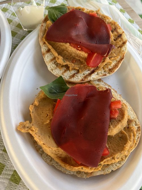 Hummus and vegan cold cut on bagel 🥯   at La sciara del Gusto in Fontanafredda