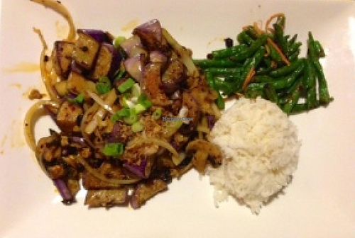 Crispy eggplant with ginger and mushrooms. at Flavours of Malaysia in Pittsfield