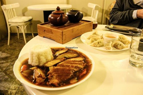 beijing duck and green tea at Loving Hut - Zborovska in Prague