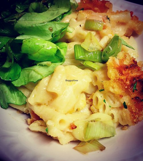 Mac n cheeze with crunchy spring salad at Giro's Cafe at Giro's Cafe in Belfast