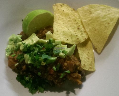 Black bean chilli made at vegan cooking demo! at Giro's Cafe in Belfast