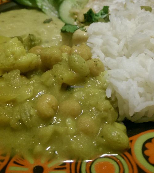 Chickpea curry, dal, rice and salad! at Giro's Cafe in Belfast