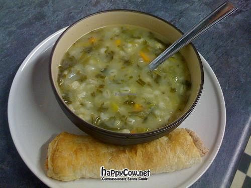 veg broth & 'sausage' roll at Giro's Cafe in Belfast