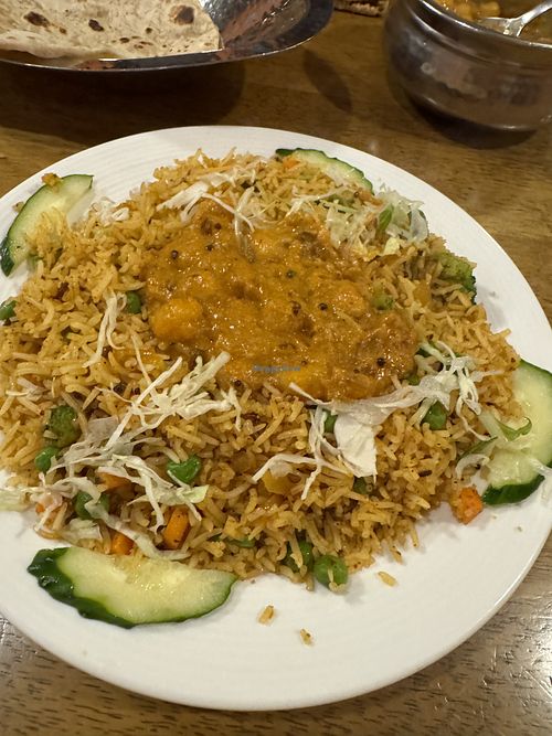 The Vegan Biryani with Chana Masala - yum!  at Indira Indian Restaurant in Chatan