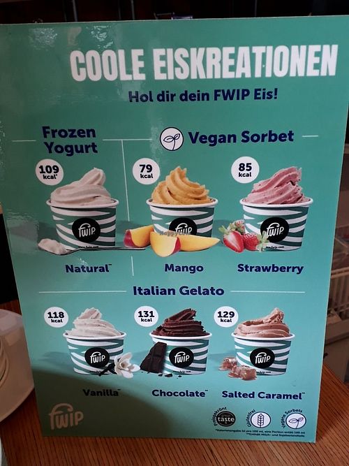 Ice-cream menu at Ahoi shop & cafe in Fuerstenberg Havel