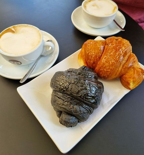 Soya cappuccino and vegan crossiants at Bar Pasticceria Gelateria Da Pino Di Lupo Sunday in Rimini