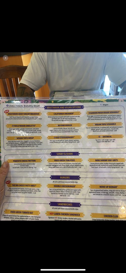 Vegetarian Menu with Vegan options labeled  at Flying Biscuit Cafe in Roswell