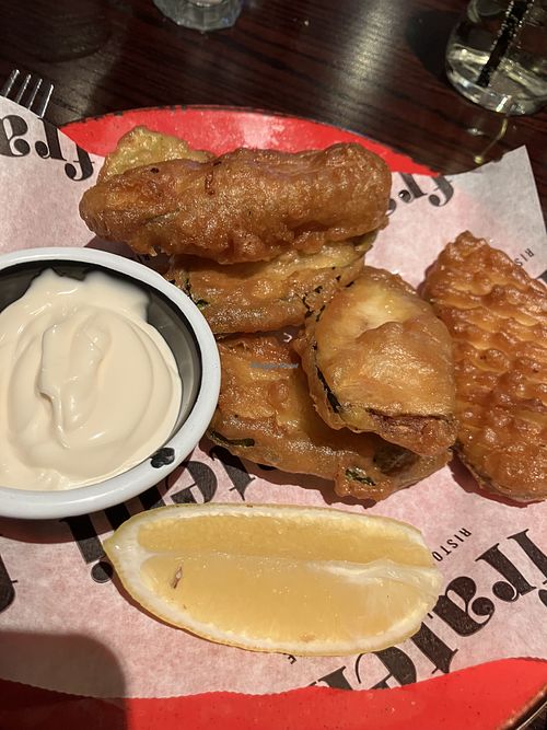 Courgette fritti w vegan mayo (bit greasy )  at Fratelli in Newcastle Upon Tyne