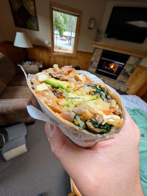 Breakfast veggie wrap with tofu, no egg, no cheese at Seven Suns Coffee & Cafe in Mount Shasta