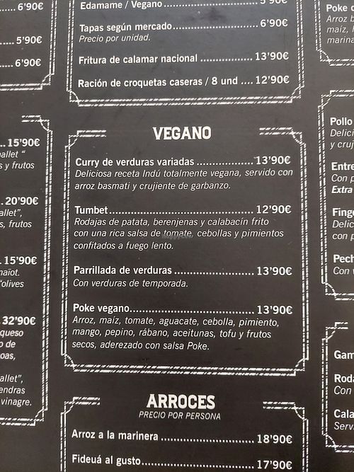 Vegan options on the menu at Sa Vinya in Mallorca