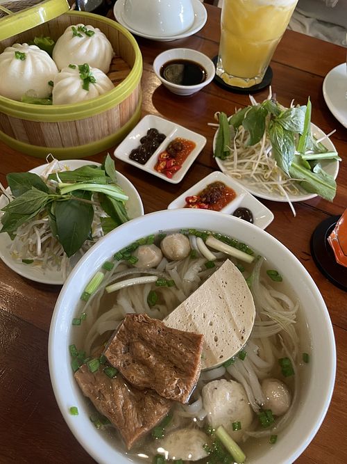 Pho and bao buns  at Nhà Hàng Chay NẤM in Phu Quoc