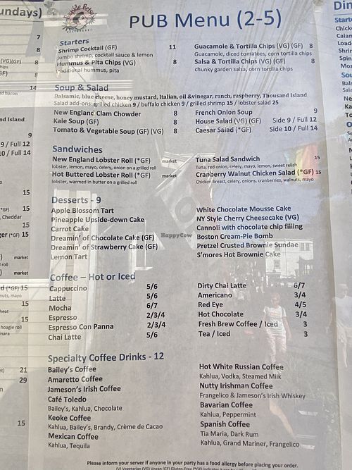 Menu  at Bay Cafe in Provincetown