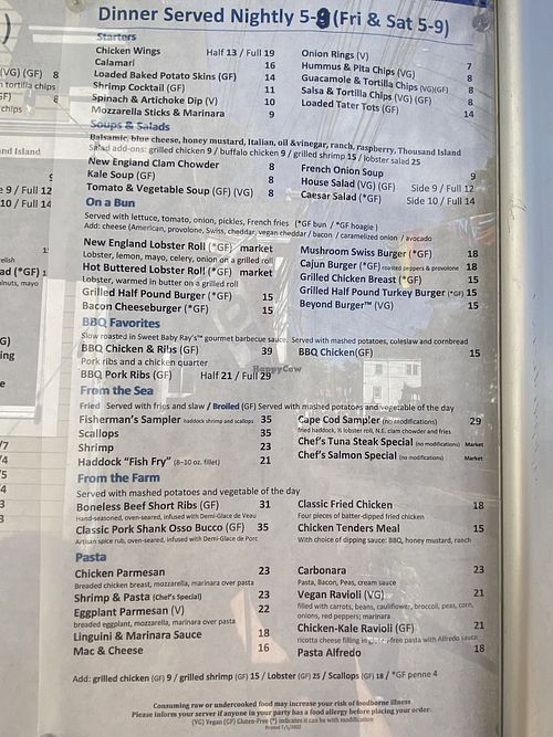 Menu  at Bay Cafe in Provincetown